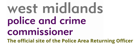 West Midlands Police & Crime Commissioner logo with text underneath that says The official site of the Police Area Returning Officer